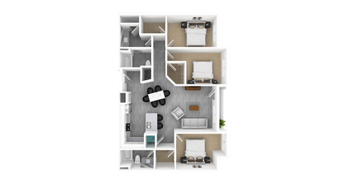Floor plan for 3 beds, 2 baths, 1565 sqft